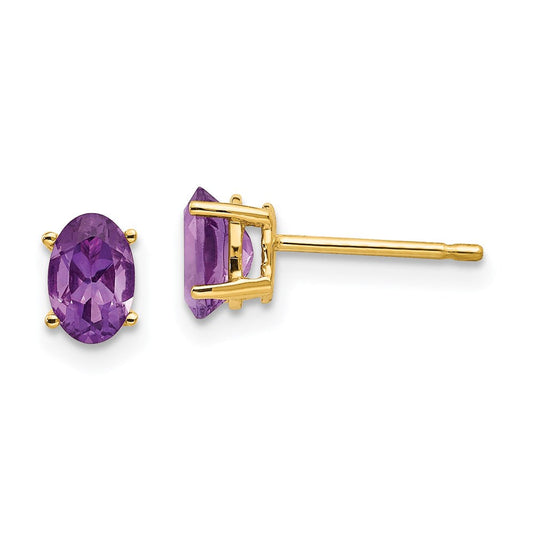 14k Yellow Gold 6x4mm Oval Amethyst Earrings XE86AM