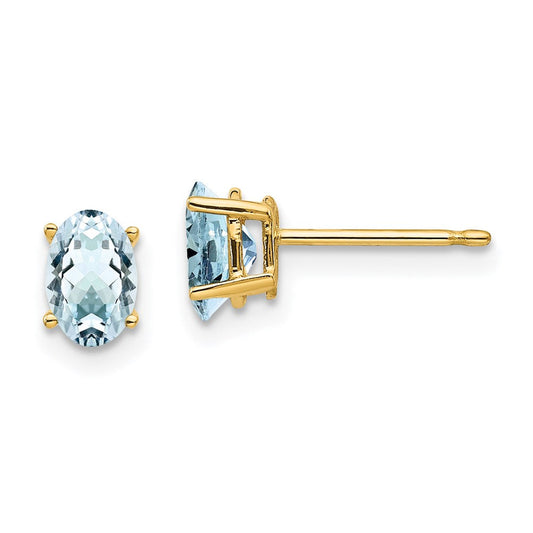 14k Yellow Gold Aquamarine Post Earrings XE86AQ-B