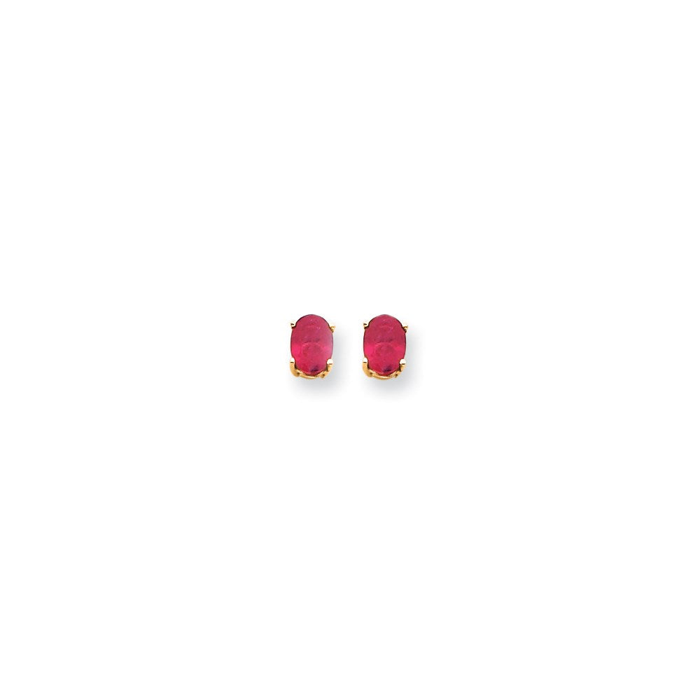 14k Yellow Gold 6x4mm Oval Created Ruby Earrings XE86CR