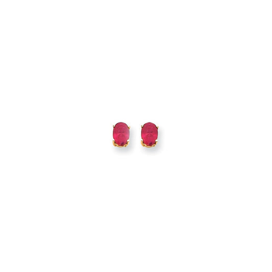 14k Yellow Gold 6x4mm Oval Created Ruby Earrings XE86CR