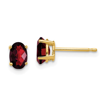 14k Yellow Gold 6x4mm Oval Garnet Checker Earrings XE86GC