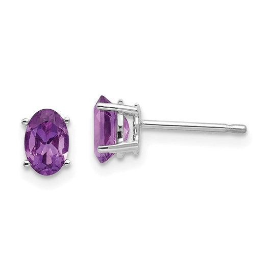 14k White Gold 6x4mm Oval Amethyst Earrings XE86WAM