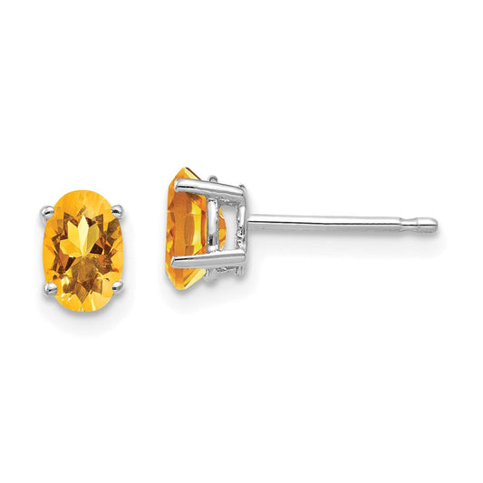 14k White Gold Citrine Oval Stud Earrings XE86WCI