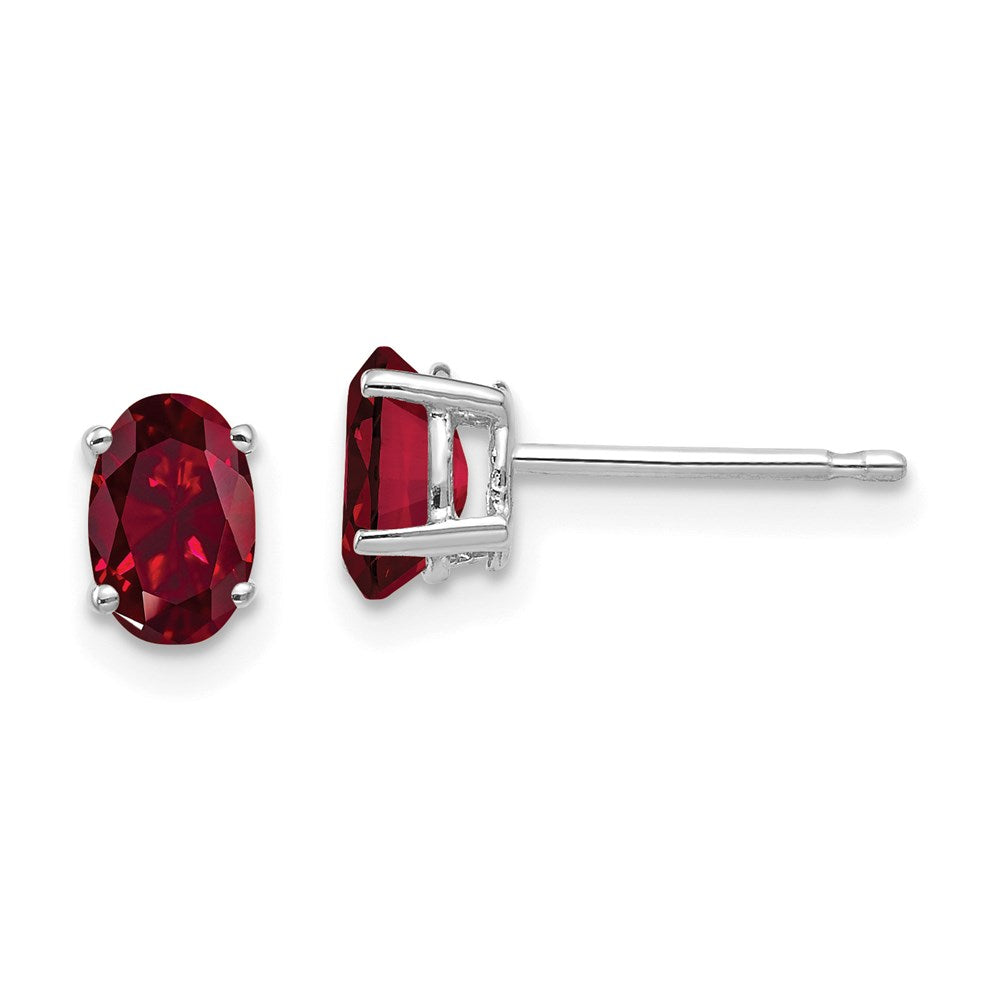 14k White Gold 6x4mm Oval Created Ruby Earrings XE86WCR
