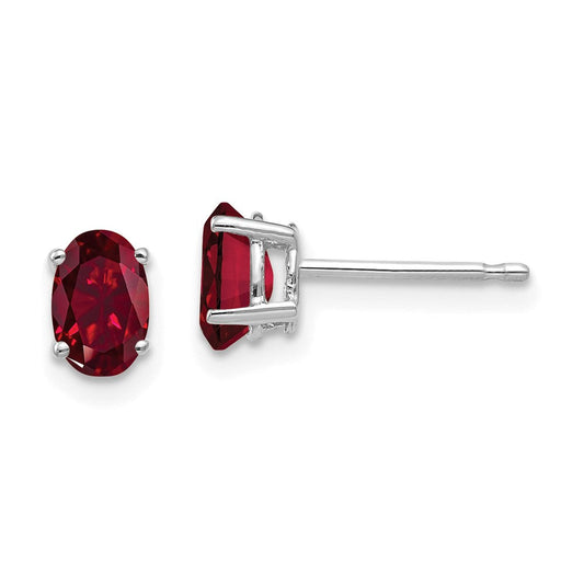 14k White Gold 6x4mm Oval Created Ruby Earrings XE86WCR