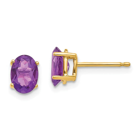 14k Yellow Gold 7x5mm Oval Amethyst Earrings XE87AM