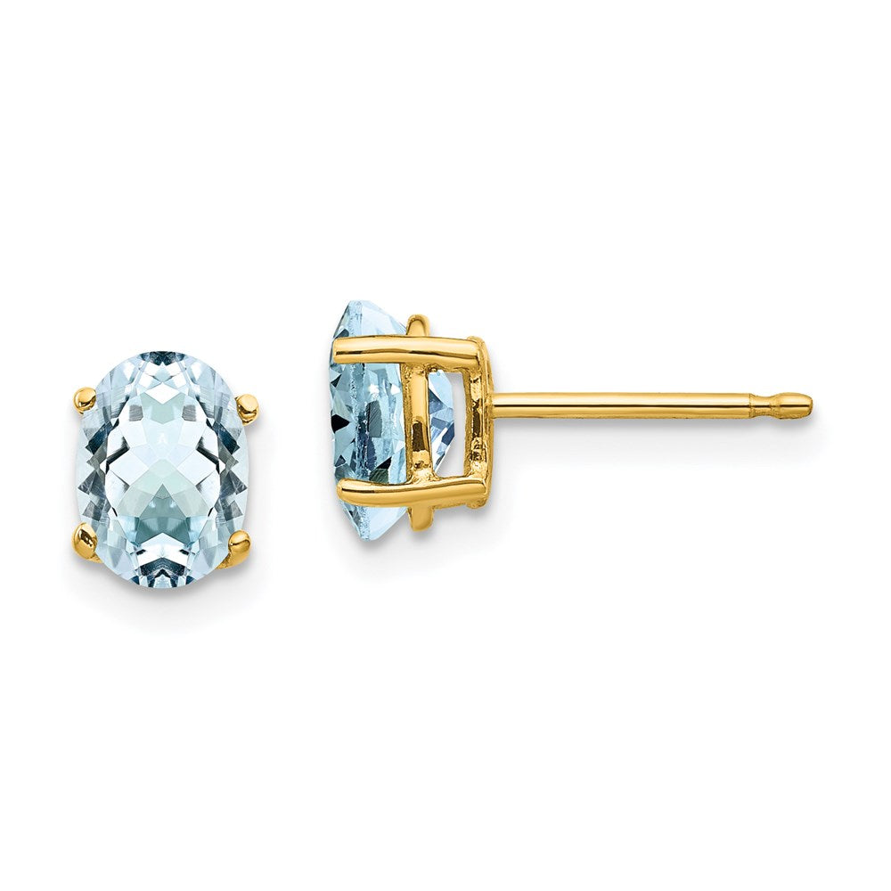 14k Yellow Gold Aquamarine Post Earrings XE87AQ-B