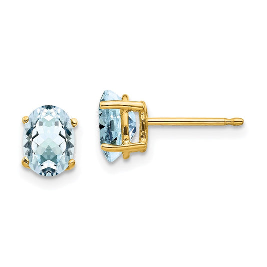 14k Yellow Gold Aquamarine Post Earrings XE87AQ-B