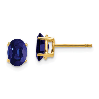 14k Yellow Gold 7x5mm Oval Sapphire Earrings XE87S