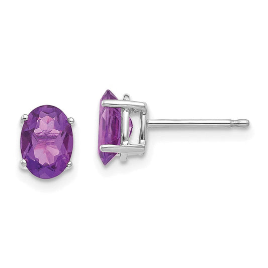 14k White Gold 7x5mm Oval Amethyst Earrings XE87WAM