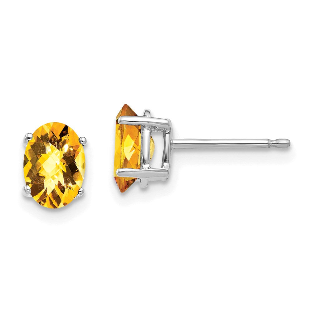 14k White Gold 7x5mm Oval Citrine Checker Earrings XE87WCC