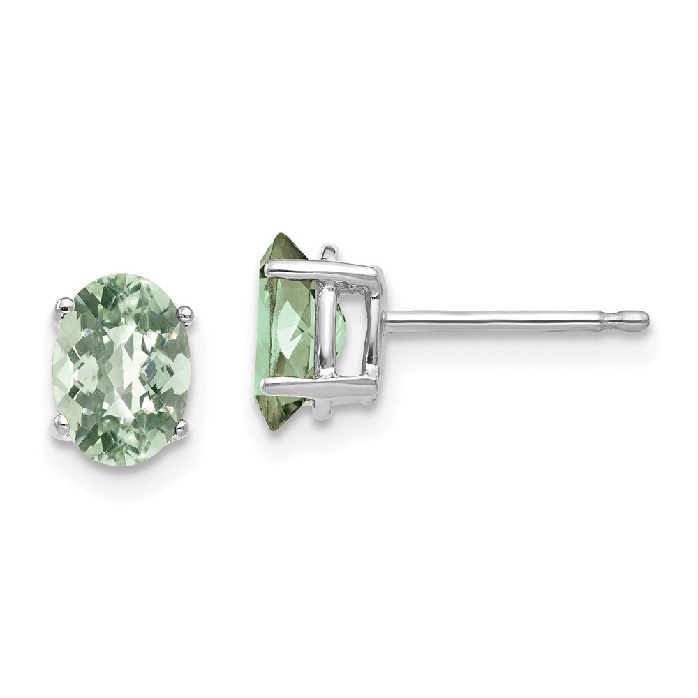 14k White Gold 7x5 Oval Checker-Cut Green Quartz Earrings XE87WCG