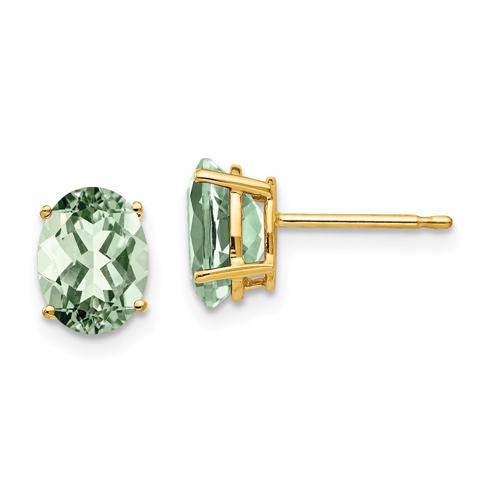 14k Yellow Gold 8x6 Oval Green Quartz Earrings XE88AG