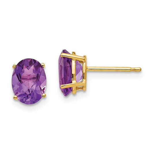 14k Yellow Gold 8x6mm Oval Amethyst Earrings XE88AM