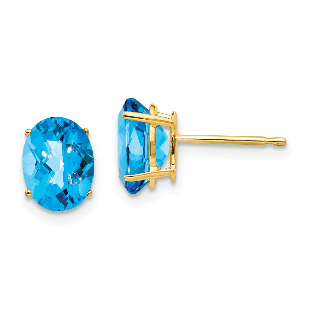 14k Yellow Gold 8x6mm Oval Blue Topaz Checker Earrings XE88BC