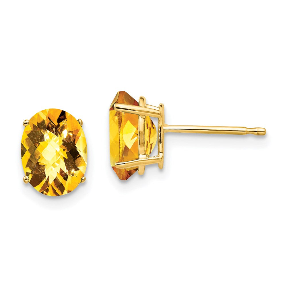 14k Yellow Gold 8x6mm Oval Citrine Checker Earrings XE88CC