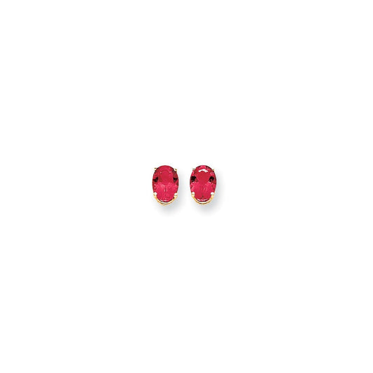 14k Yellow Gold 8x6mm Oval Created Ruby Earrings XE88CR
