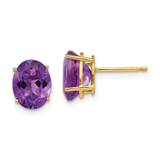 14k Yellow Gold 9x7mm Oval Amethyst Earrings XE89AM