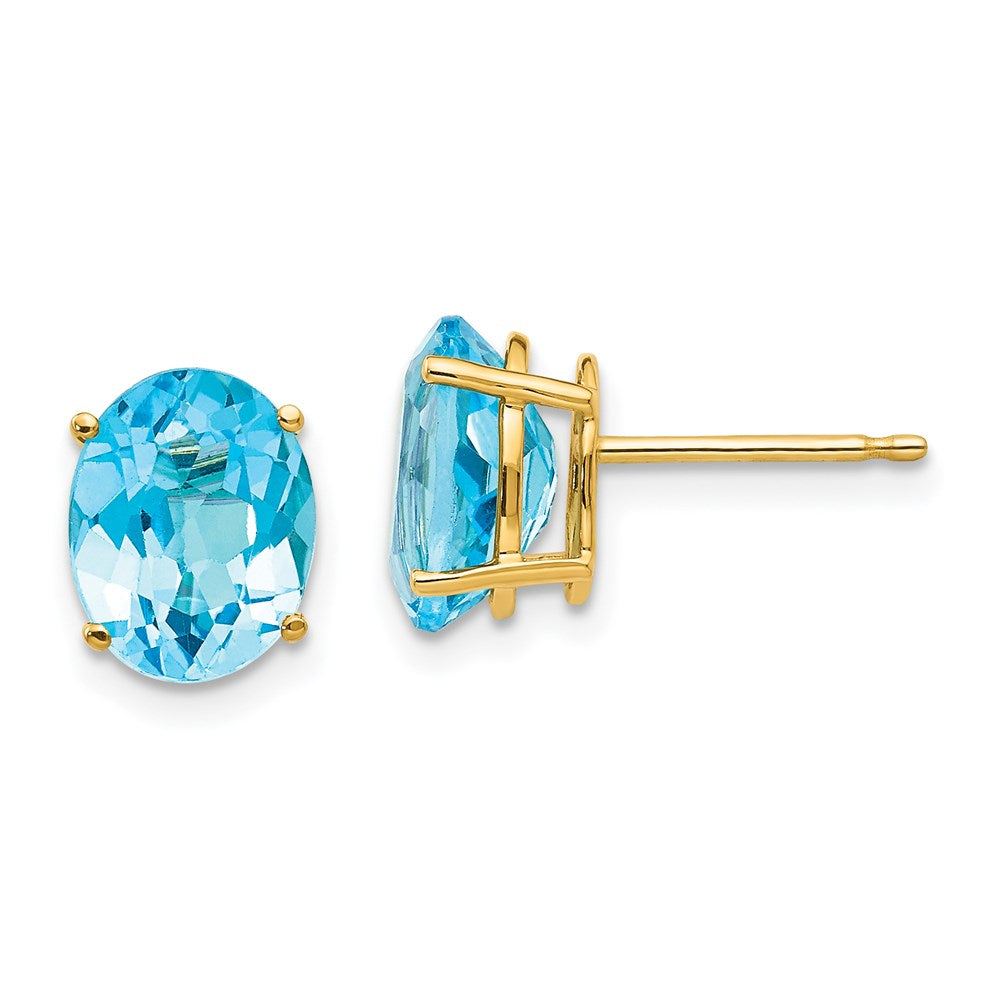 14k Yellow Gold 9x7mm Oval Blue Topaz Earrings XE89BT