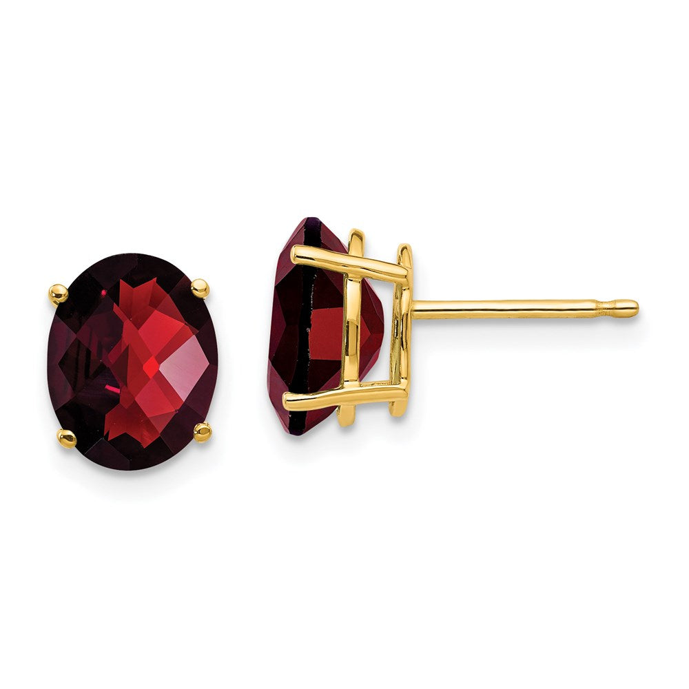 14k Yellow Gold 9x7mm Oval Garnet Checker Earrings XE89GC