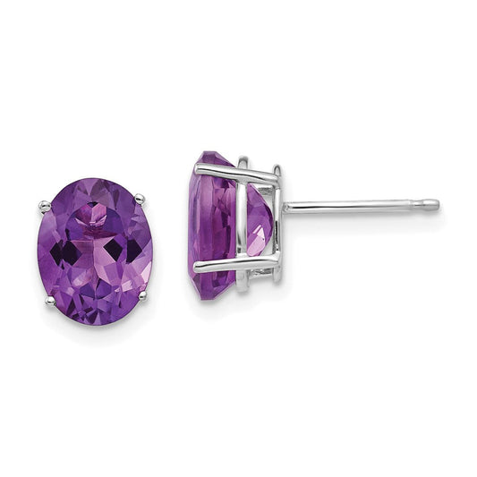 14k White Gold 9x7mm Oval Amethyst Earrings XE89WAM