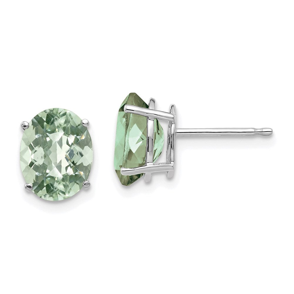 14k White Gold 9x7 Oval Checker-Cut Green Quartz Earrings XE89WCG