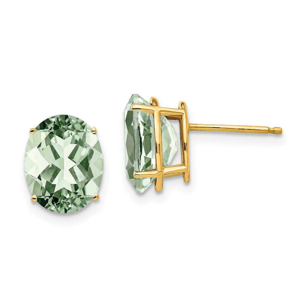 14k Yellow Gold 10x8 Oval Green Quartz Earrings XE90AG