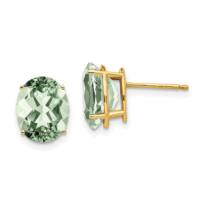 14k Yellow Gold 10x8 Oval Green Quartz Earrings XE90AG