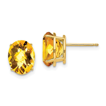14k Yellow Gold 10x8mm Oval Citrine Checker Earrings XE90CC