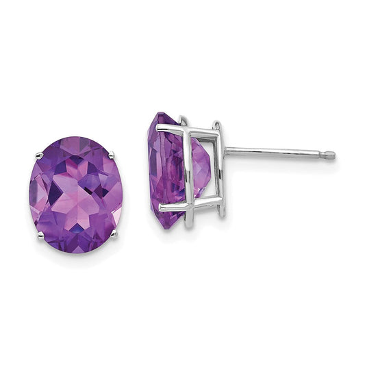 14k White Gold 10x8mm Oval Amethyst Earrings XE90WAM