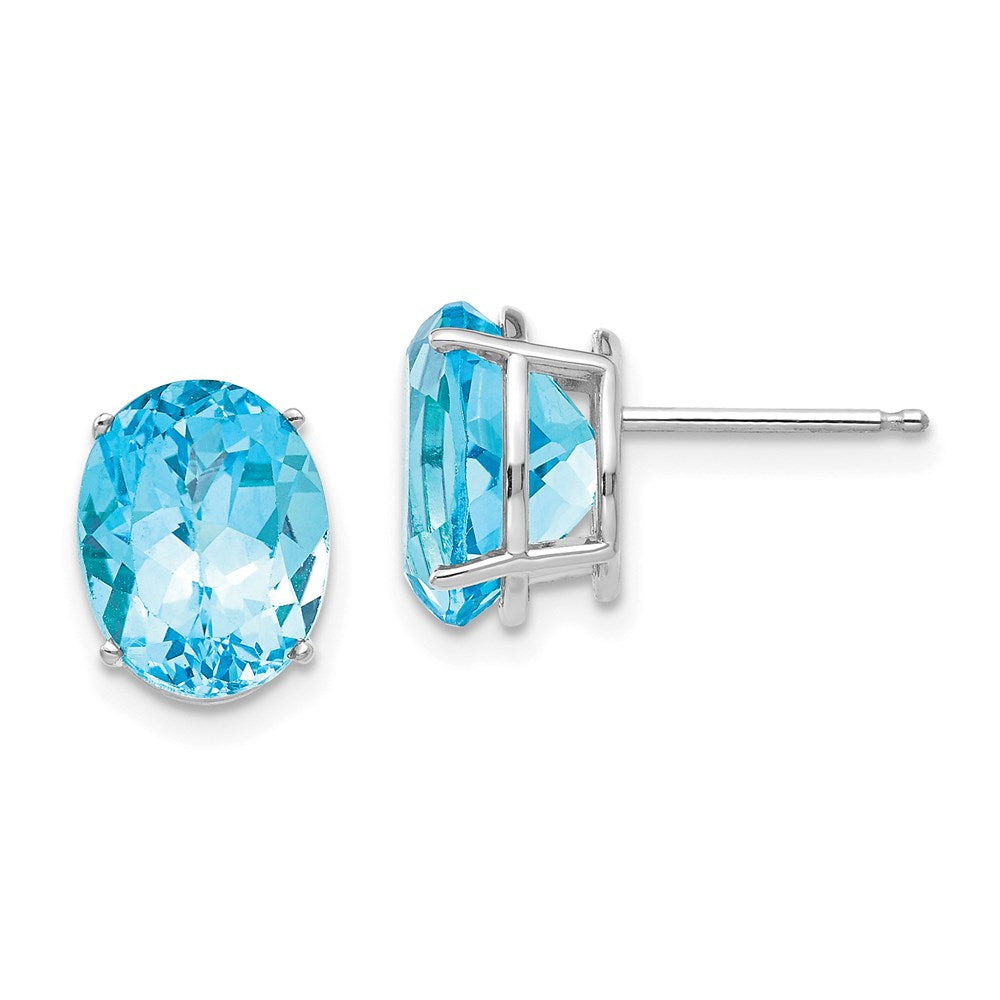 14k White Gold Blue Topaz Oval Stud Earrings XE90WBT