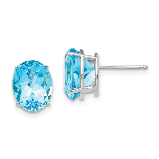 14k White Gold Blue Topaz Oval Stud Earrings XE90WBT