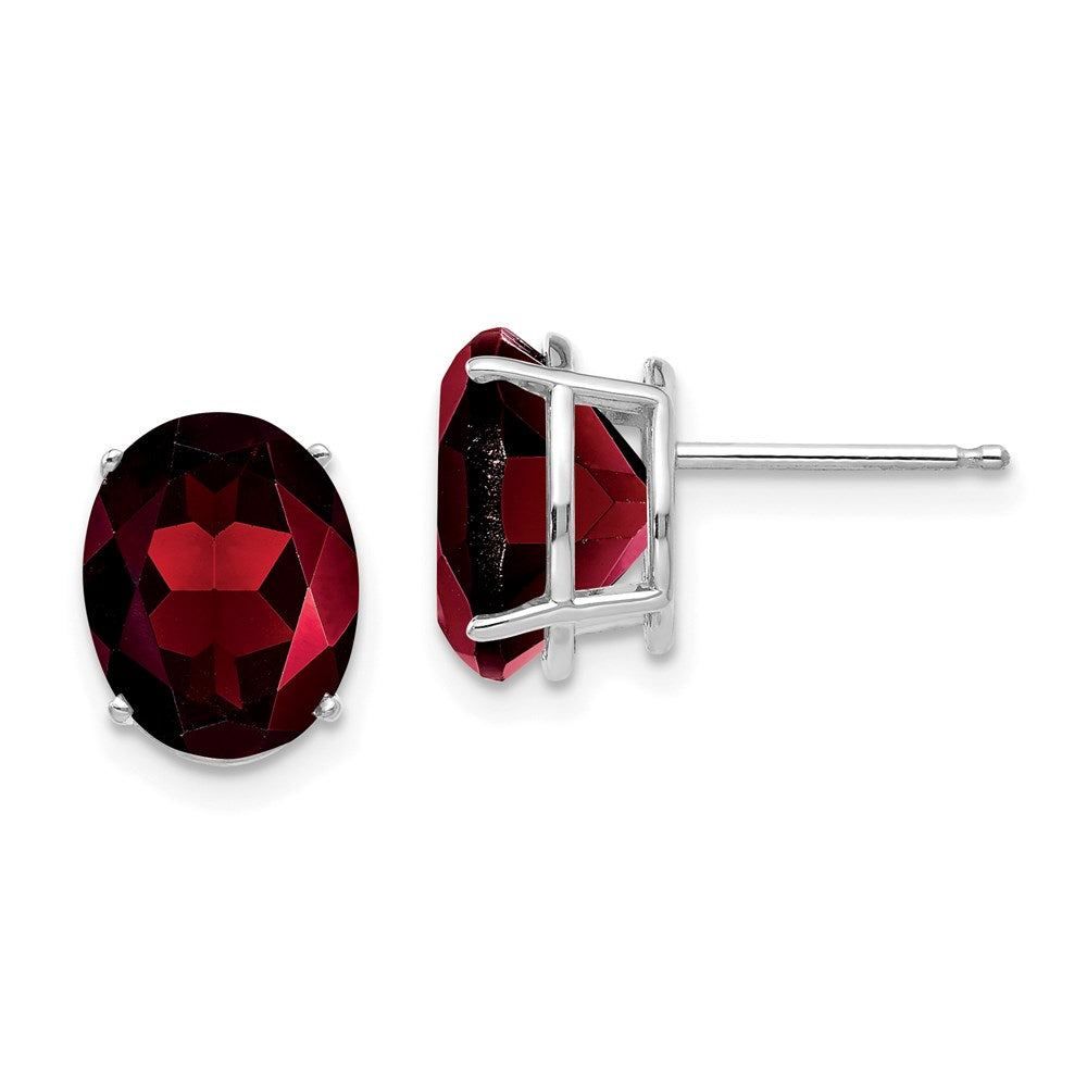 14k White Gold Garnet Oval Stud Earrings XE90WGA