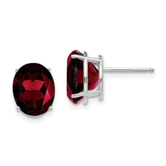 14k White Gold Garnet Oval Stud Earrings XE90WGA