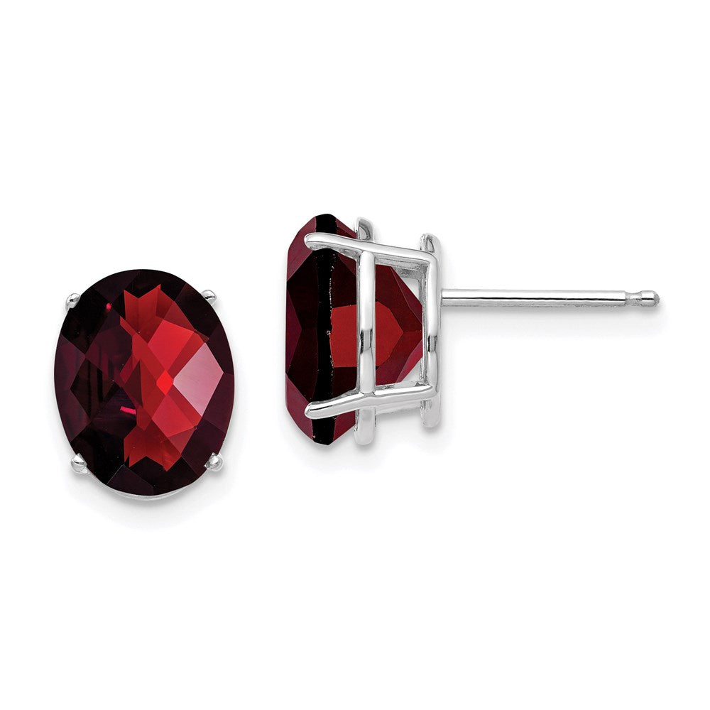 14k White Gold 10x8mm Oval Garnet Checker Earrings XE90WGC