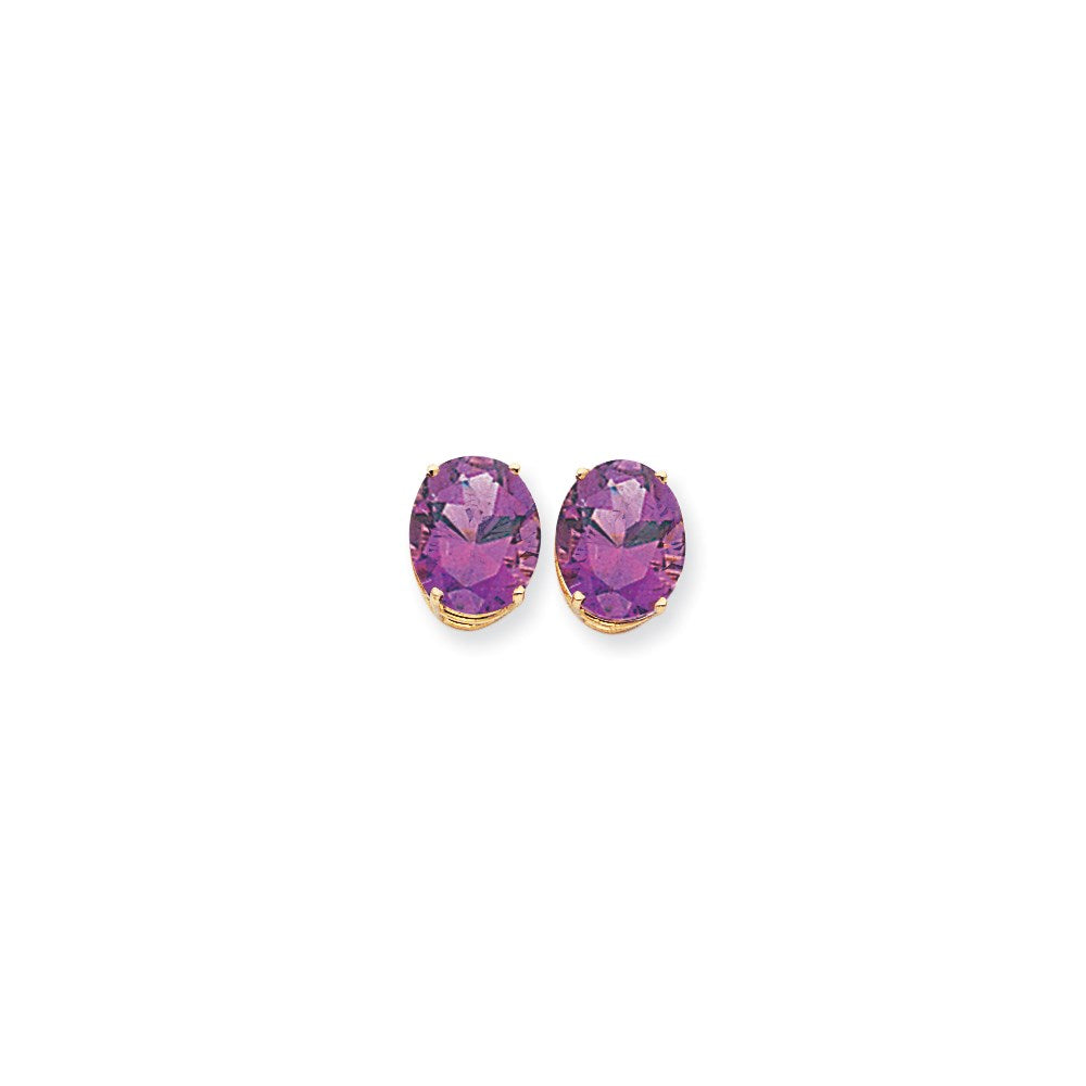14k Yellow Gold 12x10mm Oval Amethyst Checker Earrings XE91AC