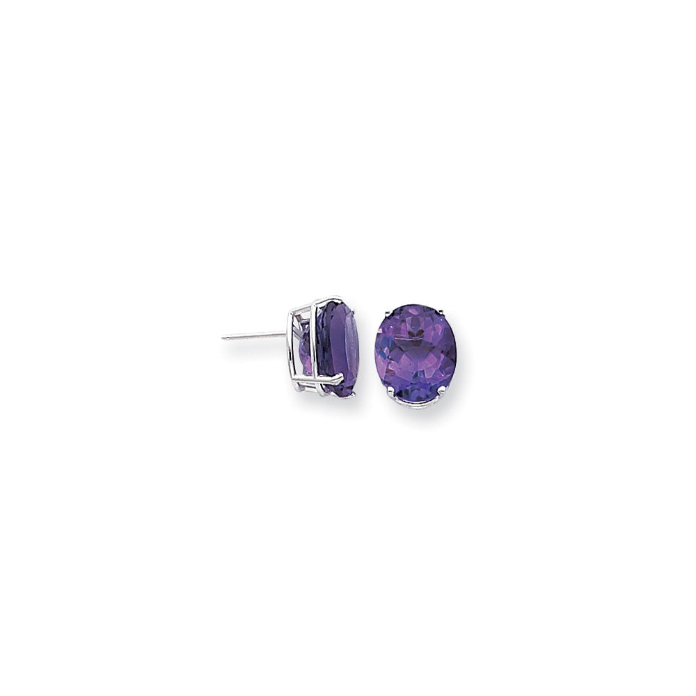 14k White Gold 12x10mm Oval Amethyst Checker Earrings XE91WAC