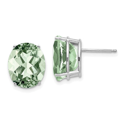 14k White Gold 12x10 Oval Green Quartz Earrings XE91WAG