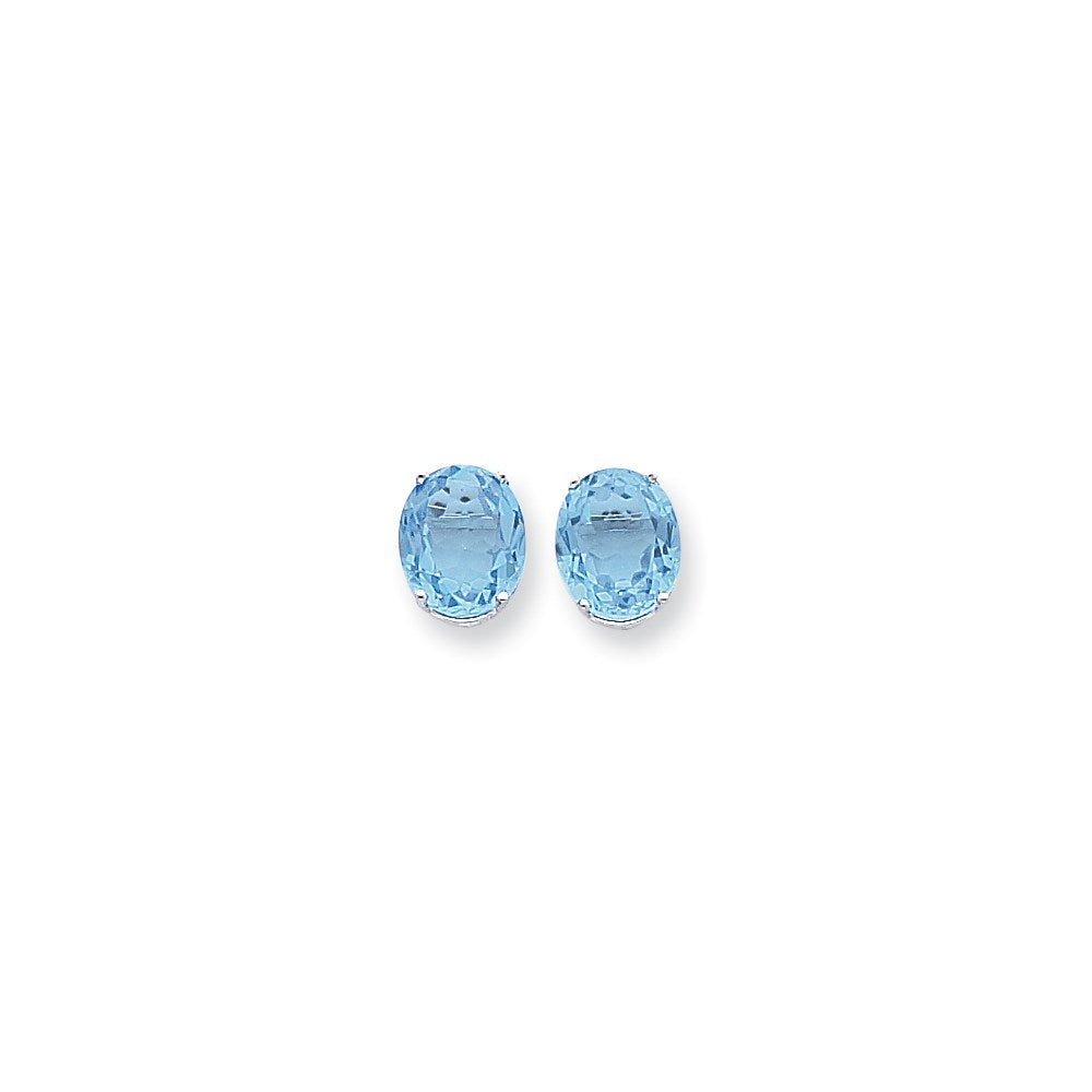14k White Gold 12x10mm Oval Blue Topaz Checker Earrings XE91WBC