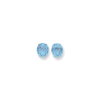 14k White Gold 12x10mm Oval Blue Topaz Checker Earrings XE91WBC