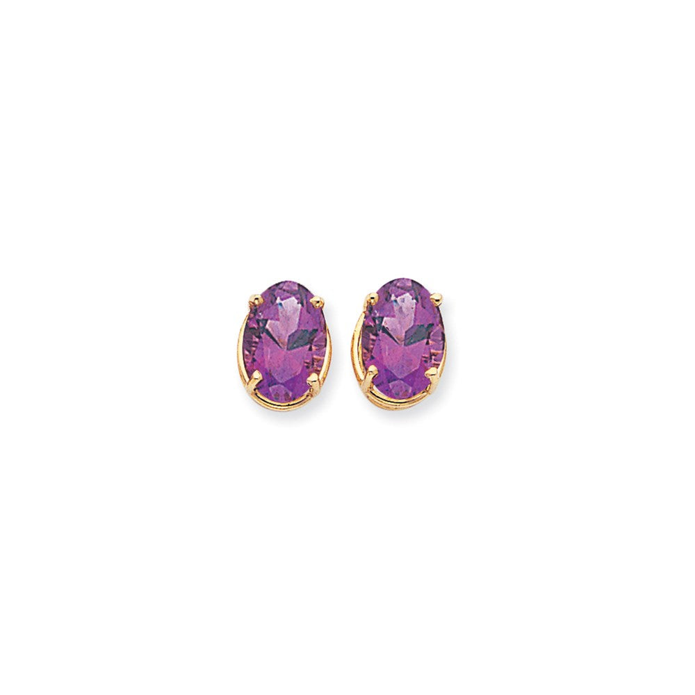 14k Yellow Gold 14x10mm Oval Amethyst Checker Earrings XE92AC