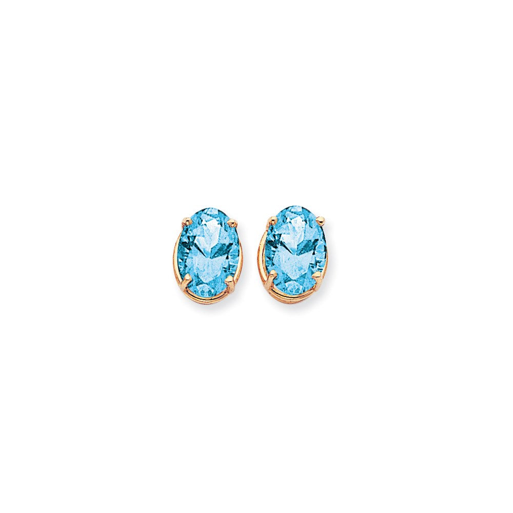 14k Yellow Gold 14x10mm Oval Blue Topaz Checker Earrings XE92BC