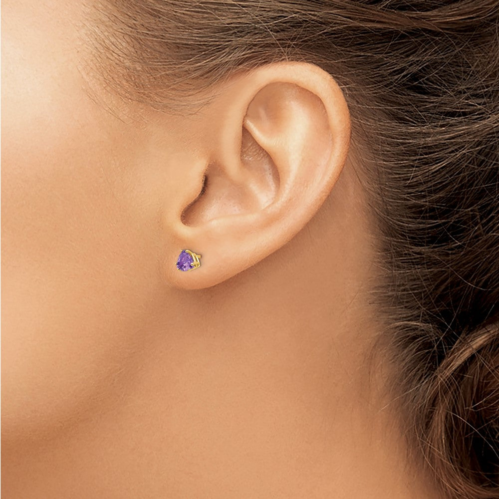 14k Yellow Gold 5mm Trillion Amethyst Earrings