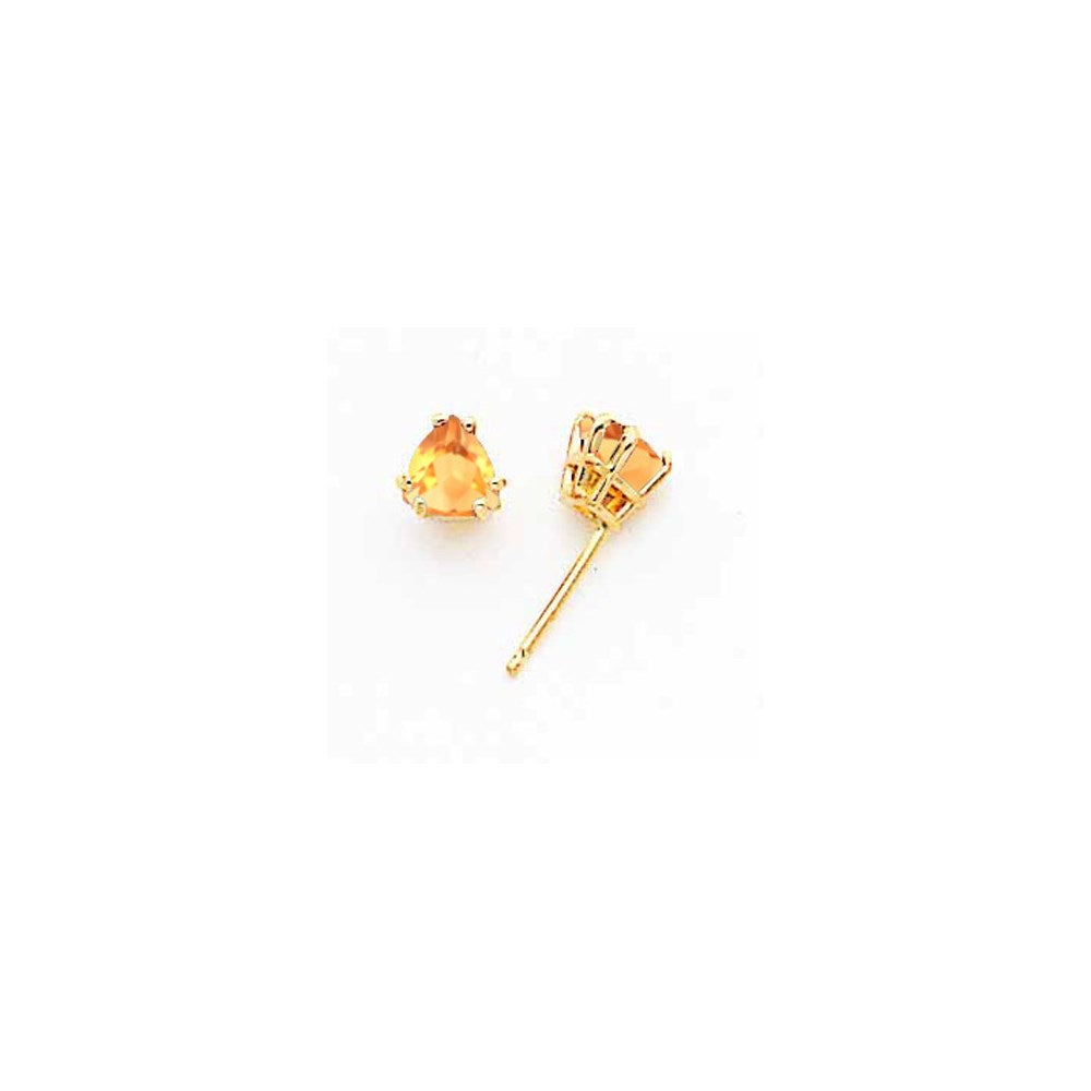 14k Yellow Gold Citrine trillion stud earring