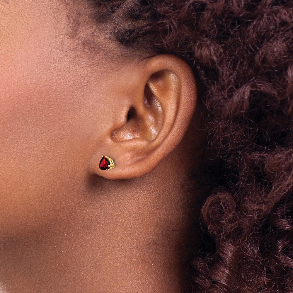 14k Yellow Gold 5mm Trillion Garnet Earrings