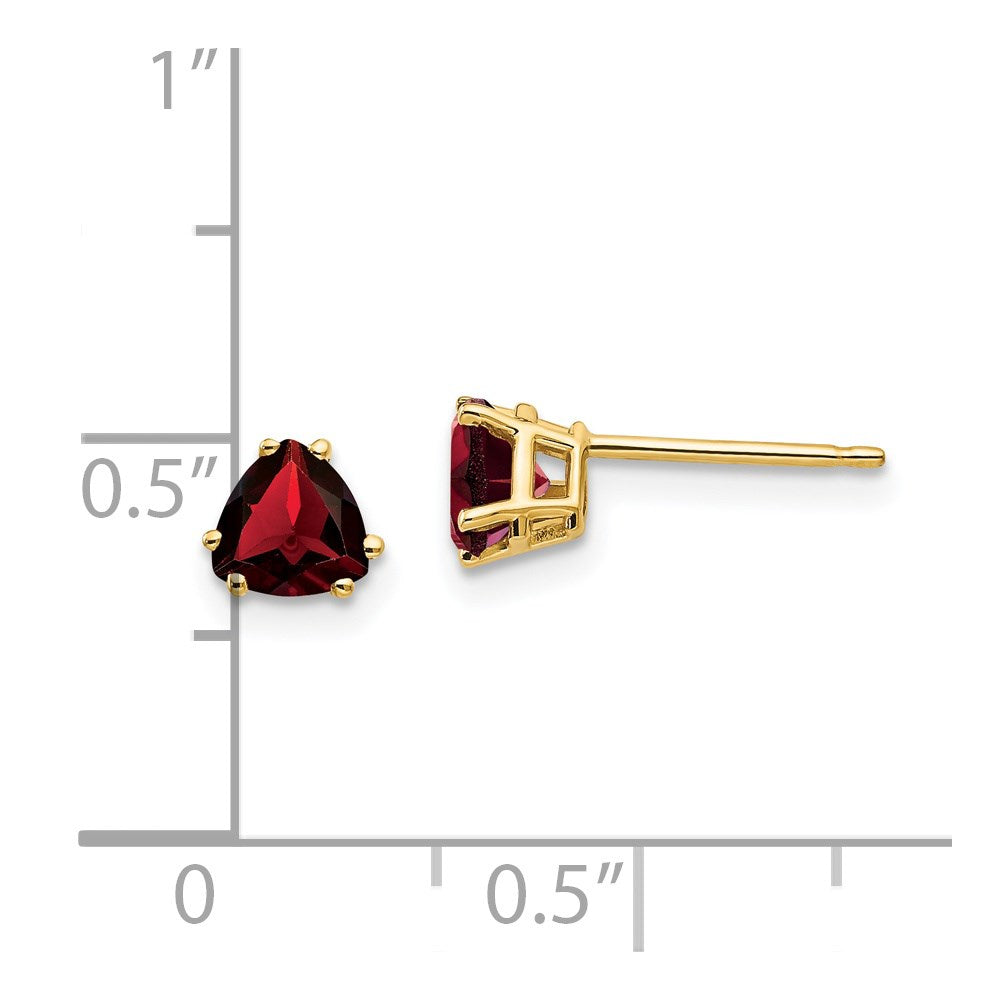 14k Yellow Gold 5mm Trillion Garnet Earrings
