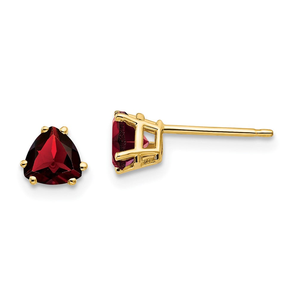 14k Yellow Gold 5mm Trillion Garnet Earrings