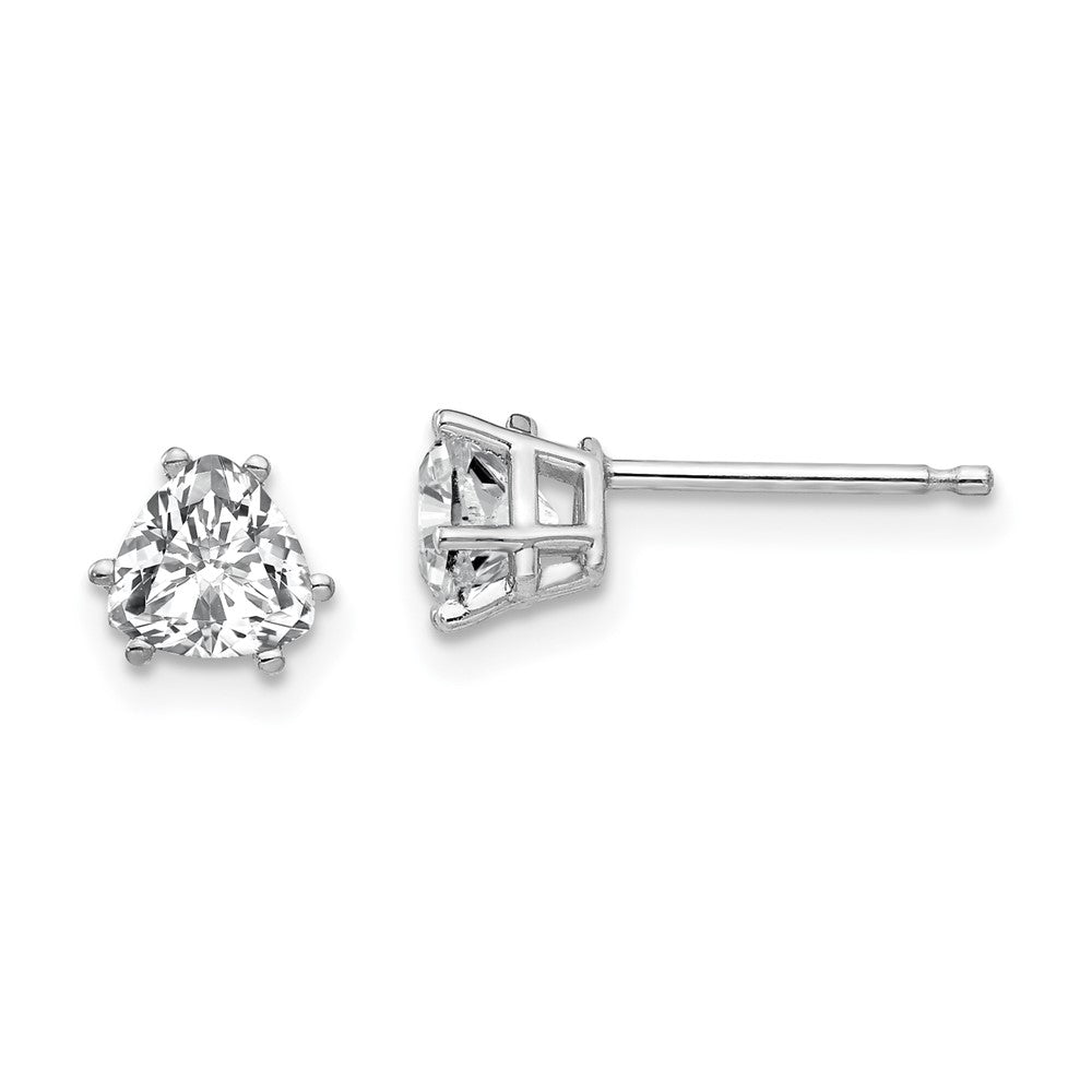 14k White Gold Cubic Zirconia Trillion Stud Earrings