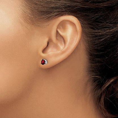 14k White Gold Garnet Trillion Stud Earrings