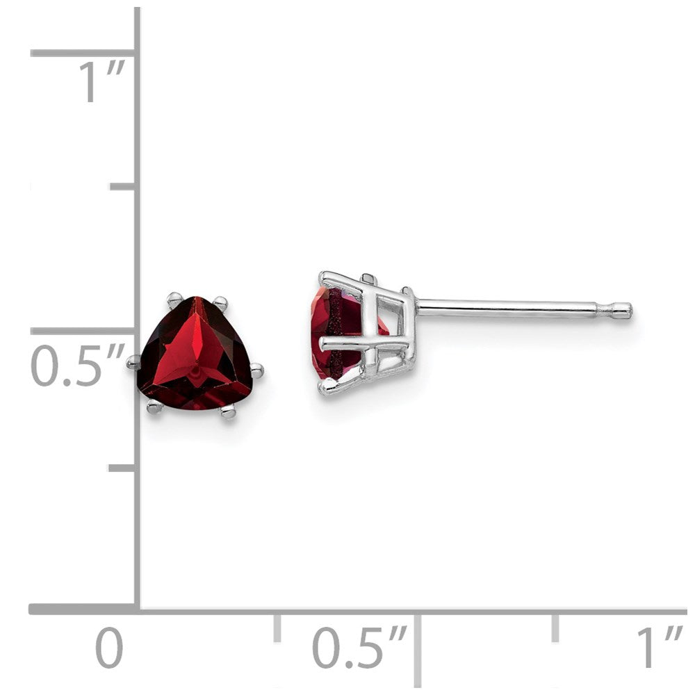 14k White Gold Garnet Trillion Stud Earrings